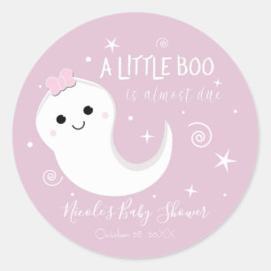 Pegatina Redonda Fantasma de niña rosa BOO Baby Shower de Halloween