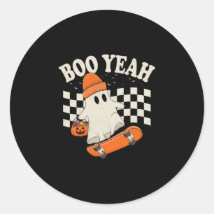 Pegatina Redonda Fantasma de patinaje Boo Yeah divertido fantasma d