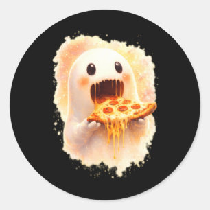Pegatina Redonda Fantasma de Pizza Lindo Comiendo Pizza Halloween D