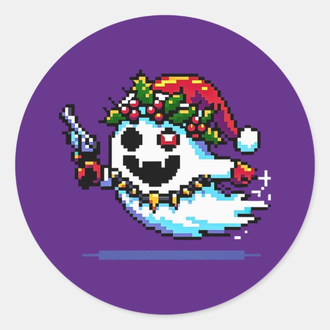 Pegatina Redonda Fantasma de Punk navidad - Arte Edgy Pixel (Anverso)