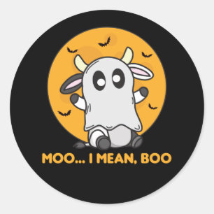 Pegatina Redonda Fantasma de vacas lindo Kawaii Halloween Moo me re