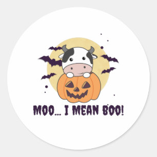Pegatina Redonda Fantasma de vacas lindo Kawaii Halloween Moo me re