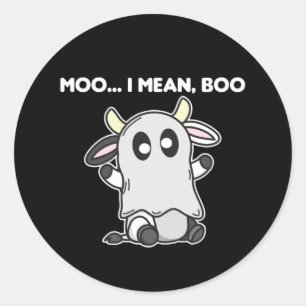 Pegatina Redonda Fantasma de vacas lindo Kawaii Halloween Moo me re