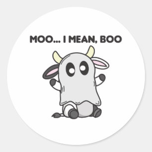 Pegatina Redonda Fantasma de vacas lindo Kawaii Halloween Moo me re
