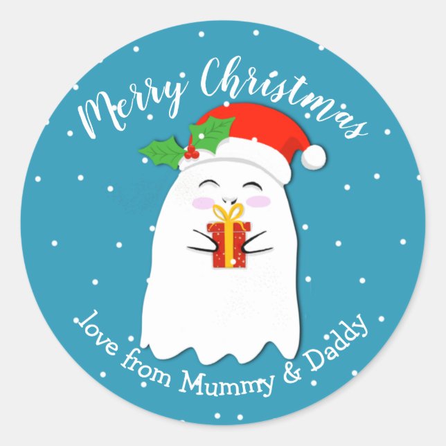 Pegatina Redonda fantasma del regalo de Navidad (Anverso)