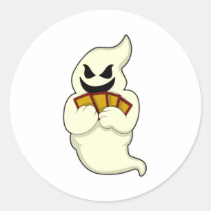 Pegatina Redonda Fantasma en el póker con tarjetas de póker