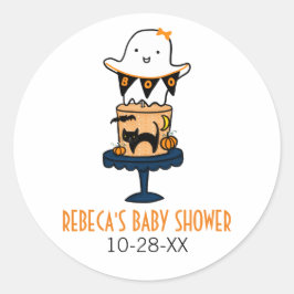 Pegatina Redonda Fantasma en pastel de Halloween