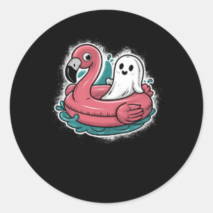 Pegatina Redonda Fantasma En Una Piscina Divertido Tembloroso Veran