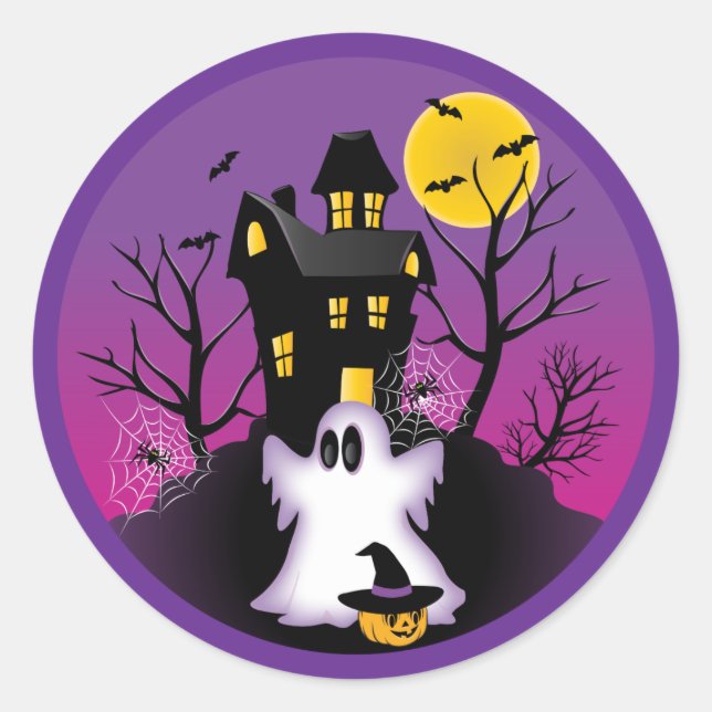 Pegatina Redonda Fantasma espeluznante de Halloween (Anverso)