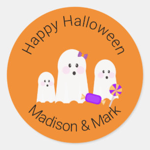Pegatina Redonda Fantasma familiar y favor de Halloween con canto