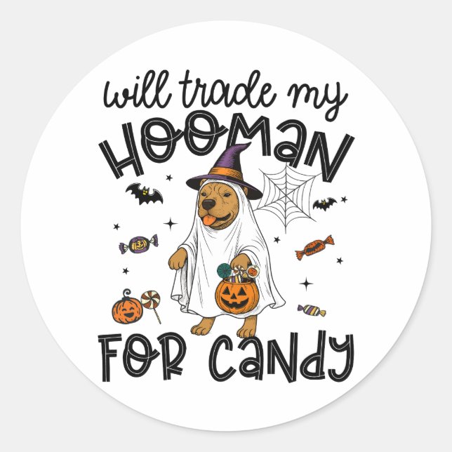 Pegatina Redonda Fantasma fantasma de PitPull Dog Halloween (Anverso)