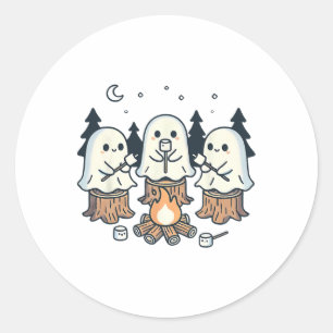 Pegatina Redonda Fantasma Fantasma Fantasía Marshmallow Halloween B