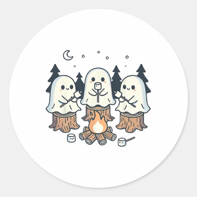 Pegatina Redonda Fantasma Fantasma Fantasía Marshmallow Halloween B (Anverso)