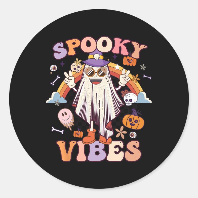 Pegatina Redonda Fantasma Fantasma Fantasma Retro Groovy Halloween (Anverso)