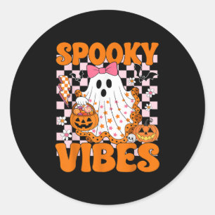 Pegatina Redonda Fantasma Fantasma Fantasma Retro Groovy Halloween