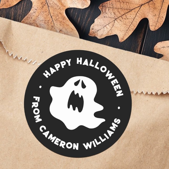 Pegatina Redonda Fantasma fantasma Feliz saludo de Halloween (Spooky ghost Happy Halloween greeting Classic Round Sticker)
