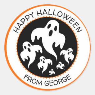 Pegatina Redonda Fantasma Feliz de Halloween personalizado