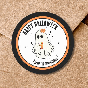 Pegatina Redonda Fantasma Feliz Halloween