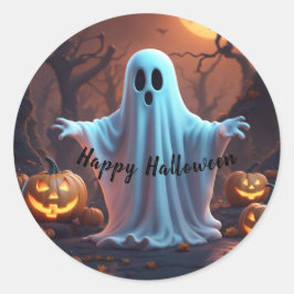 Pegatina Redonda Fantasma feliz Halloween