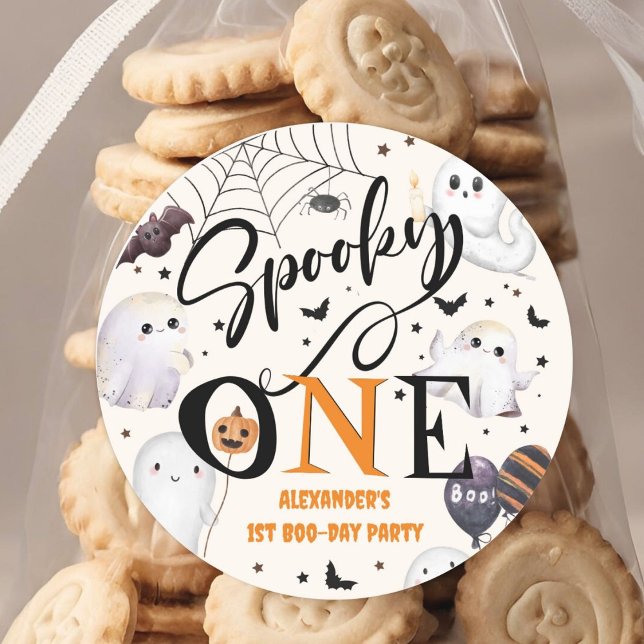 Pegatina Redonda Fantasma Fiesta de primer cumpleaños de Halloween (Subido por el creador)