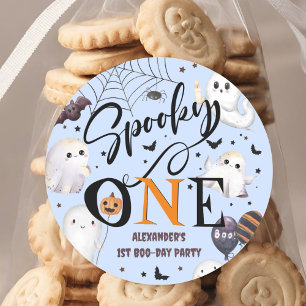 Pegatina Redonda Fantasma Fiesta de primer cumpleaños de Spooky One