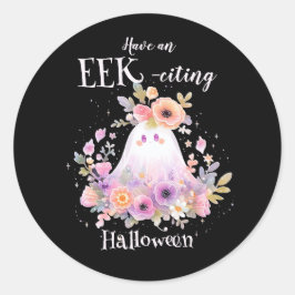 Pegatina Redonda Fantasma floral de Halloween