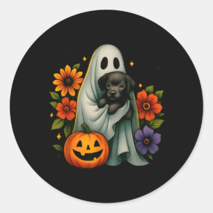 Pegatina Redonda Fantasma Floral Perro Negro Coqueta Halloween Dive