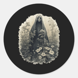 Pegatina Redonda Fantasma Gótica En El Bosque Fantasma Floral Vinta