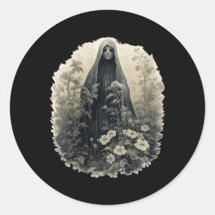 Pegatina Redonda Fantasma Gótica En El Bosque Fantasma Floral Vinta