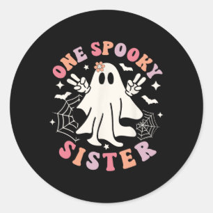 Pegatina Redonda Fantasma Hermana Fantasma Familia Retro Halloween