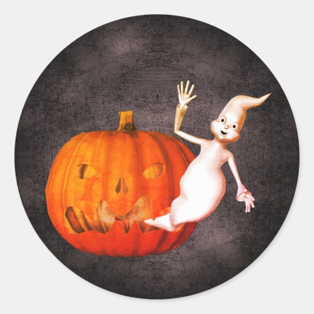 Pegatina Redonda Fantasma Jack O Lantern Halloween Funny (Anverso)