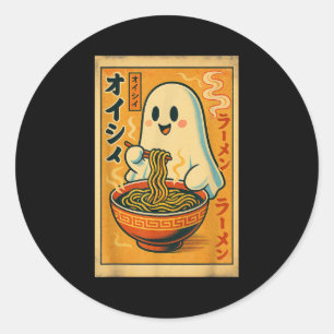Pegatina Redonda Fantasma japonés retro come arte Ramen Kawaii