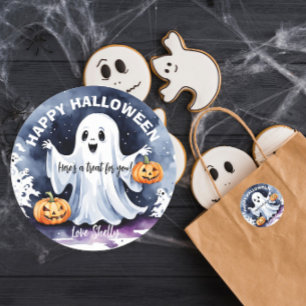 Pegatina Redonda Fantasma Lindo Boo Favor de Fiesta de Halloween Pe