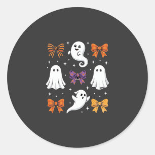 Pegatina Redonda Fantasma Lindo con Lazos Diseño de Halloween_1