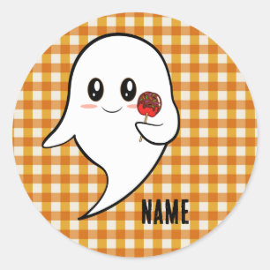 Pegatina Redonda Fantasma lindo con manzana caramelizada