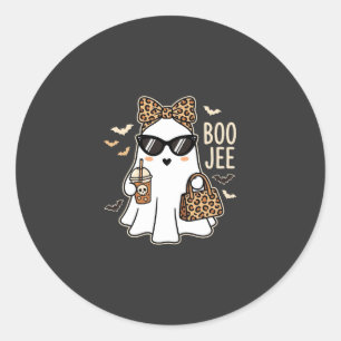 Pegatina Redonda Fantasma Lindo Diseño de Leopardo de Halloween Boo