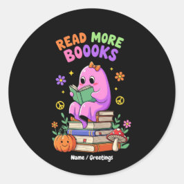Pegatina Redonda Fantasma lindo "Leer más libros" Funny Halloween