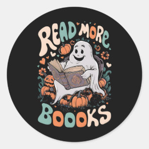 Pegatina Redonda Fantasma lindo Leer más libros Profesora Halloween