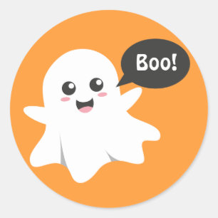 Pegatina Redonda Fantasma Lindo que Dice Boo, Feliz Halloween