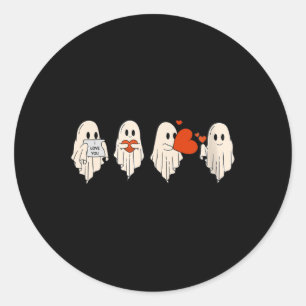 Pegatina Redonda Fantasma Lindo Retro Día de San Valentín Mujeres H