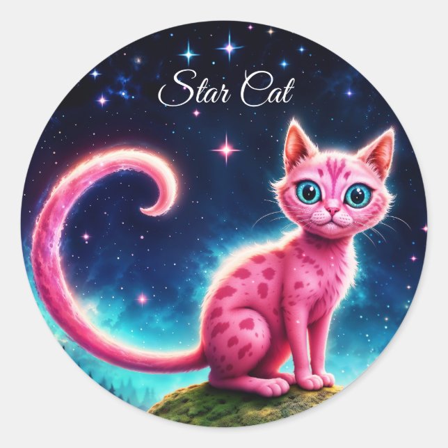 Pegatina Redonda Fantasma mágica de ojos azules bajo estrellas bril (Anverso)