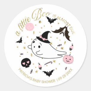 Pegatina Redonda Fantasma Pequeño Boo Chica de Halloween Baby Showe
