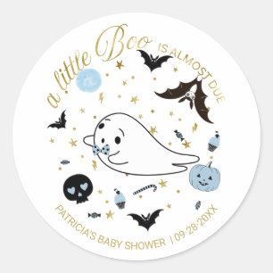 Pegatina Redonda Fantasma Pequeño Boo Halloween Boy Baby Shower