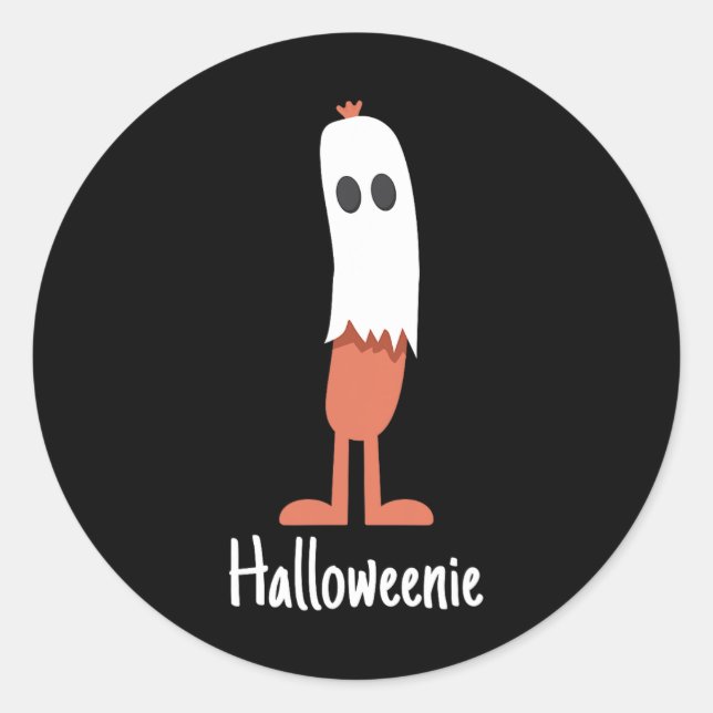 Pegatina Redonda Fantasma Perro caliente Halloweenie Costume Fun Fo (Anverso)