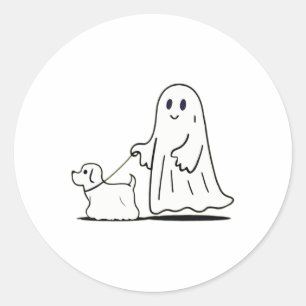 Pegatina Redonda Fantasma Perro caminante Ghostie Gracioso Hallowee