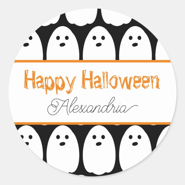 Pegatina Redonda Fantasma personalizada de Halloween (Anverso)