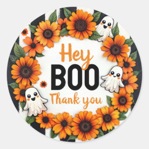 Pegatina Redonda Fantasma personalizada de Halloween 'Hey Boo, Grac