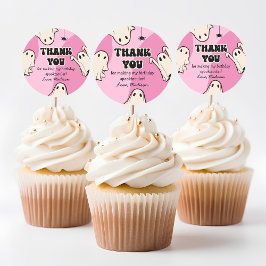 Pegatina Redonda Fantasma Rosa Halloween Retro Gracias