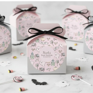 Pegatina Redonda Fantasma rosa, murciélago, Baby Shower de Hallowee