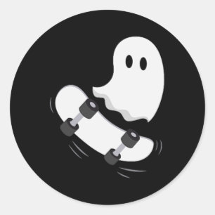 Pegatina Redonda Fantasma Skateboard Lazy Halloween Disstume Fun Sk